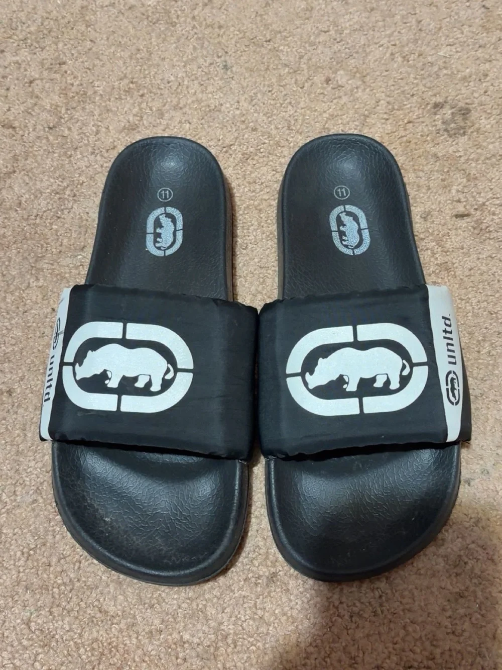 Ecko Unlimited Black Slide Sandals with White Rhino Logo